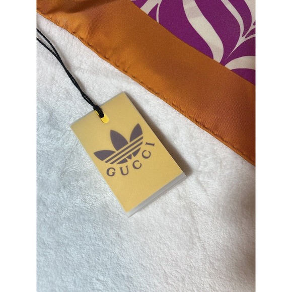 Gucci Adidas Scarf 100% Silk In Beige Pink Orange - Picture 4 of 8